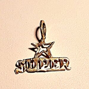 Solid 14K Yellow Gold "SUPER" Star Charm Pendant 0.9g Diamond Cut